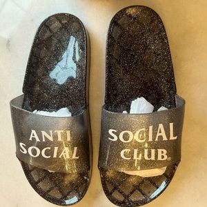 NEW ANTI SOCIAL CLUB BLACK EVERYTHING GLITTERS JELLY FLIP FLOPS SLIDES 7
